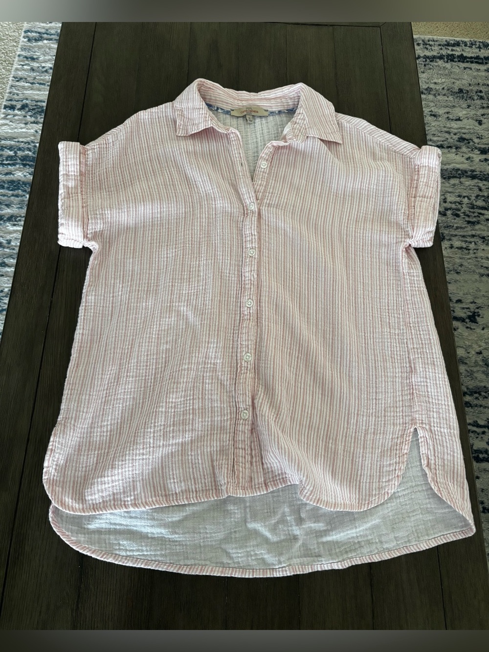 Light Pink Striped Button-Up Top